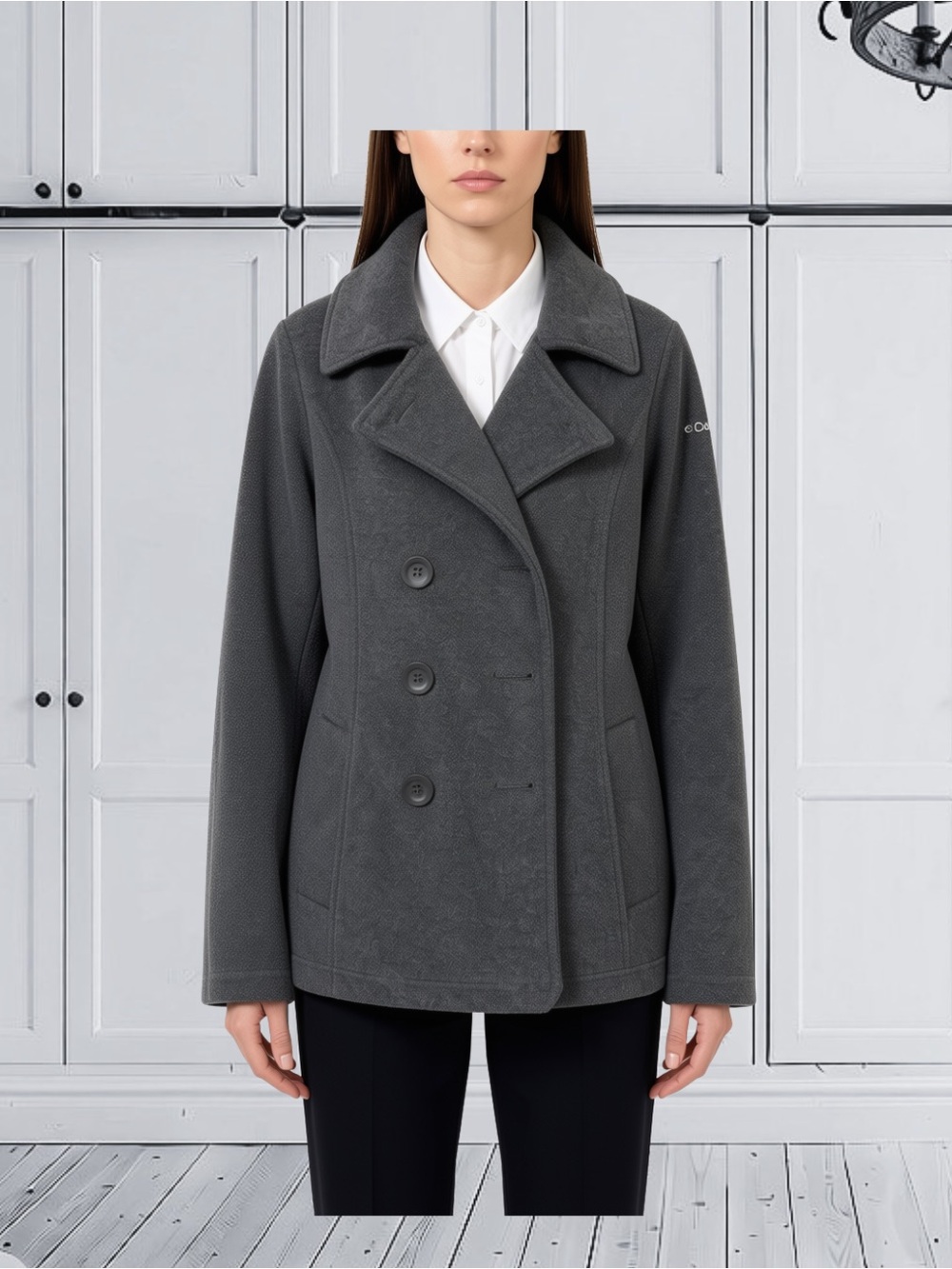 Columbia Charcoal Gray Fleece Double Breasted Peacoat Size XS